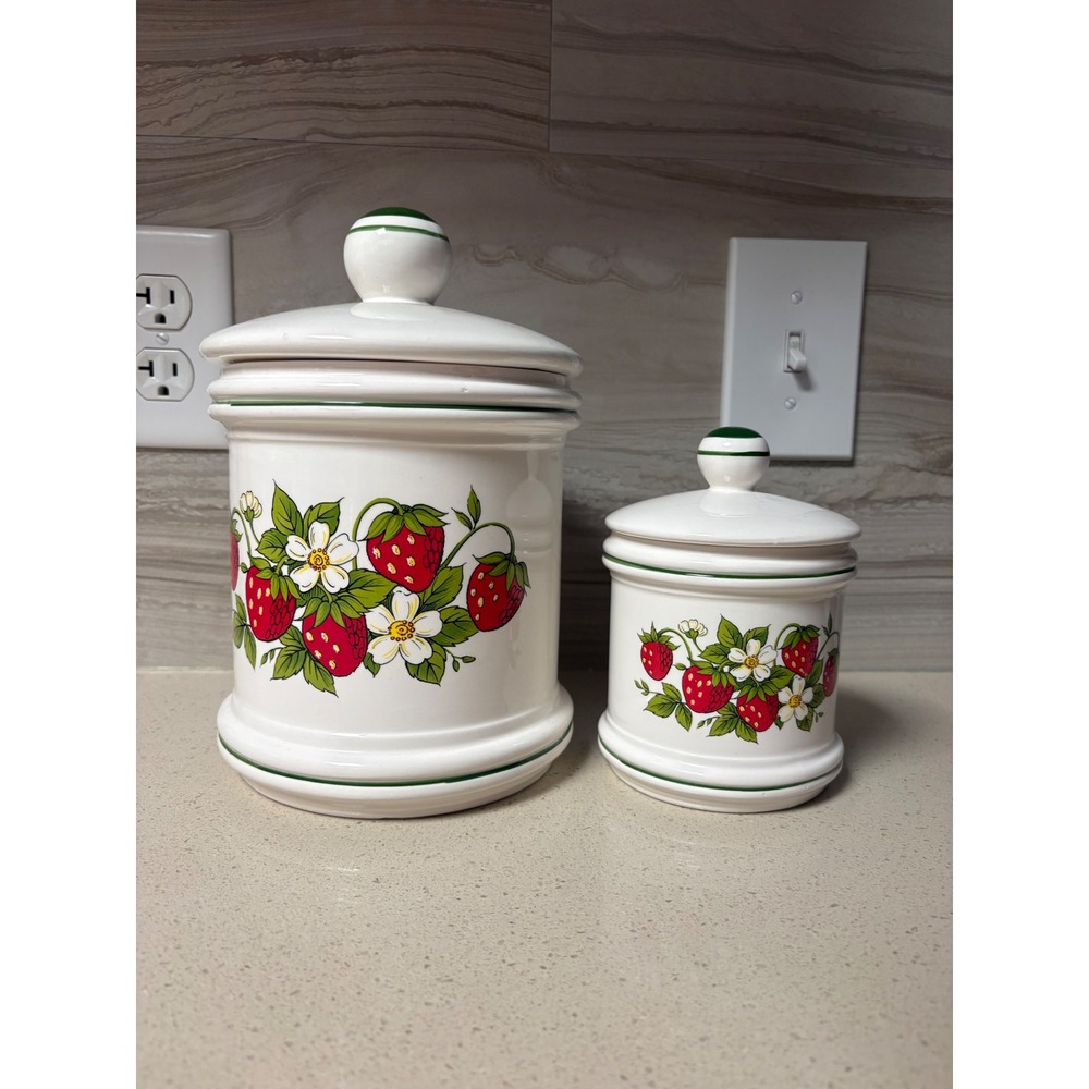 Vintage Strawberry Ceramic Canister Set 2 Piece Made in Japan Cottagecore farm